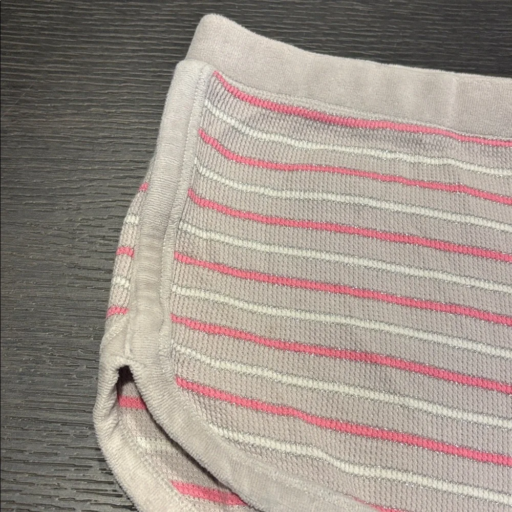 Y2K Victoria’s Secret Grey Pink Metallic Striped Terry Cloth Trim Shorts WN Med‎